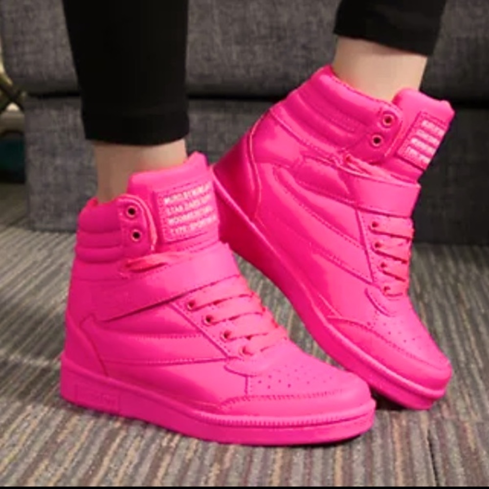 Hot pink High Top Wedge Sneaker